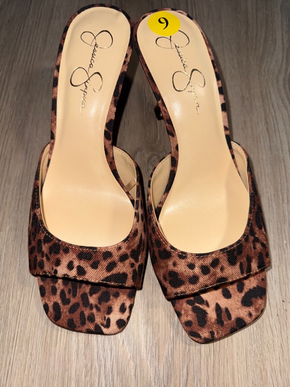 New Jessica Simpson Leopard-Print Heeled Mules - Brown/Black